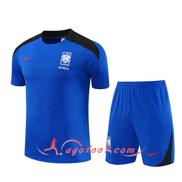 Ensemble Training T-Shirts Corée Du Sud Bleu/Noir 2024/2025