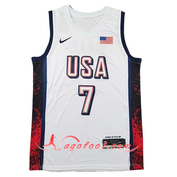 Maillot USA (DURANT #7) 2024/25 Blanc/Noir/Rouge