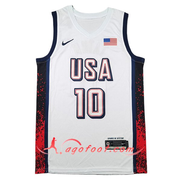 Maillot USA (TATUM #10) 2024/25 Blanc/Noir/Rouge