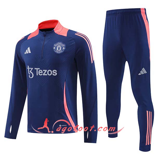 Ensemble Survetement de Foot Manchester United Bleu/Rose 2024/2025