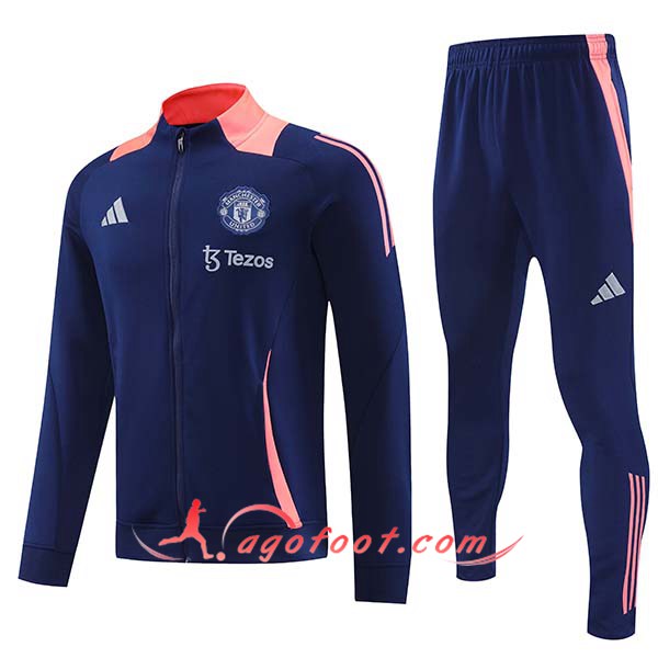 Ensemble Survetement de Foot Veste Foot Manchester United Bleu/Rose 2024/2025