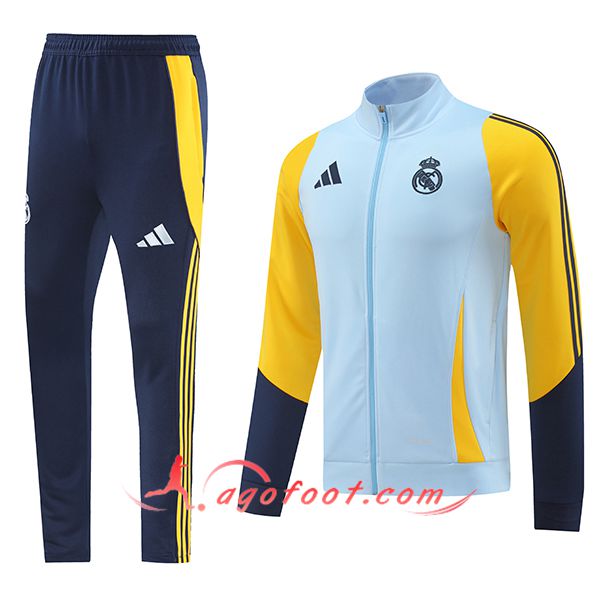 Ensemble Survetement de Foot Veste Foot Real Madrid Bleu/Jaune 2024/2025