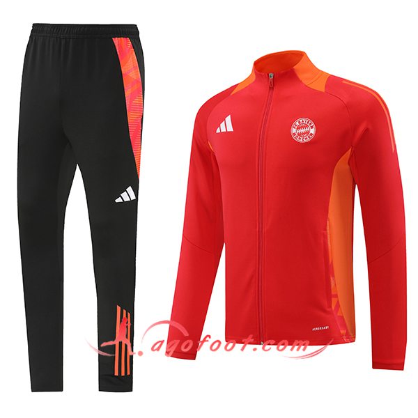 Ensemble Survetement de Foot Veste Foot Bayern Munich Rouge/Orange 2024/2025