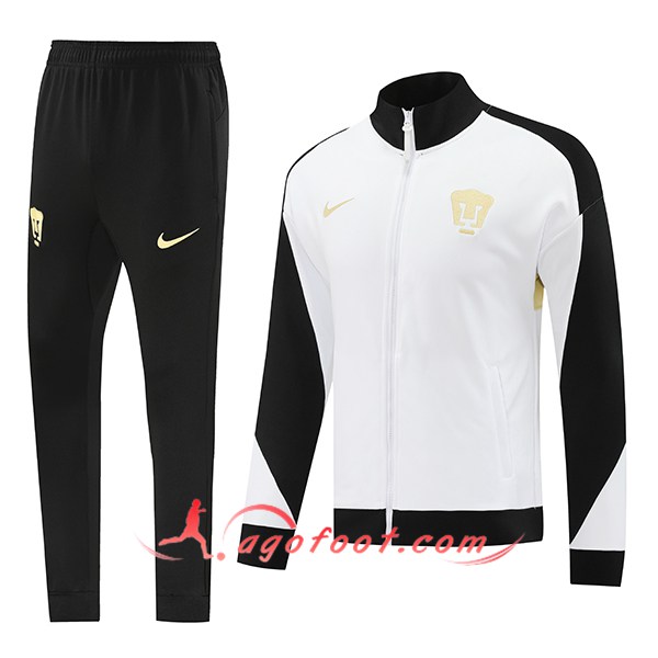 Ensemble Survetement de Foot Veste Foot Pumas UNAM Blanc/Noir/Jaune 2024/2025