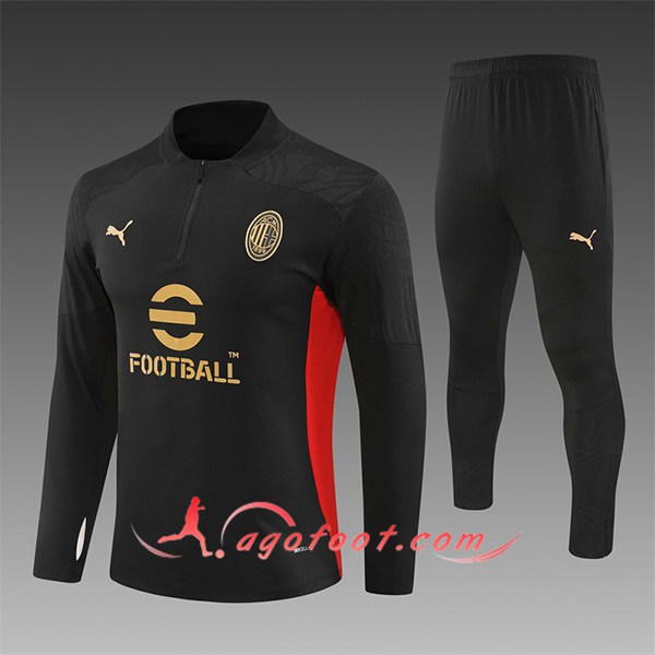 Ensemble Survetement de Foot Milan AC Enfant Noir/Rouge/Jaune 2024/2025