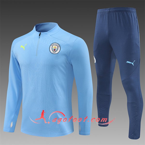 Ensemble Survetement de Foot Manchester City Enfant Bleu Clair 2024/2025