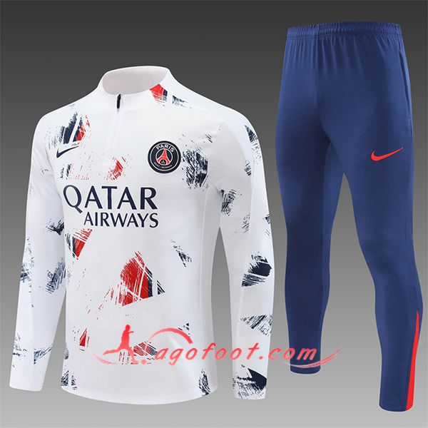 Ensemble Survetement de Foot PSG Enfant Blanc 2024/2025