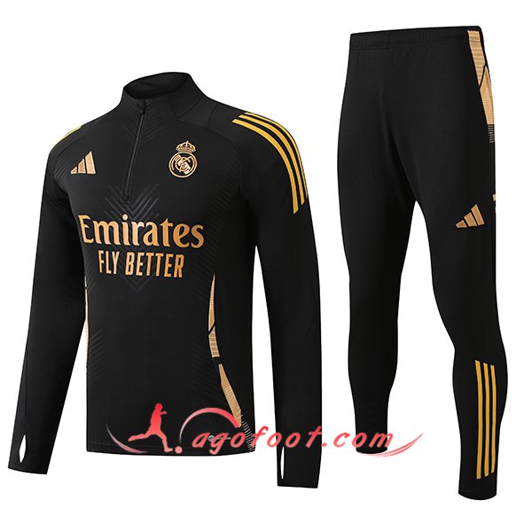 Ensemble Survetement de Foot Real Madrid Enfant Noir/Jaune 2024/2025