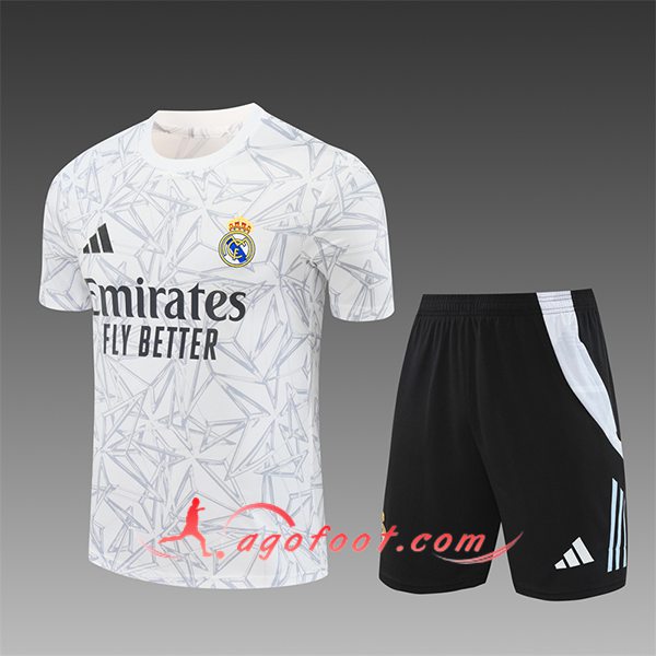 Ensemble Training T-Shirts Real Madrid Enfant Blanc/Gris 2024/2025
