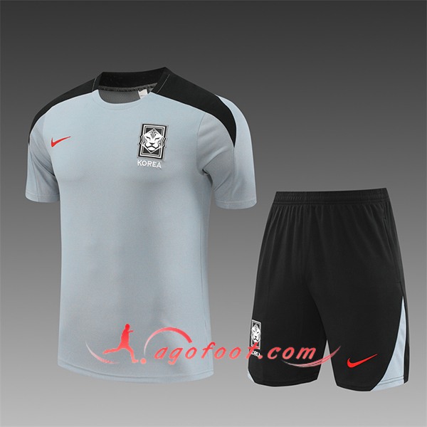 Ensemble Training T-Shirts Corée Du Sud Enfant Gris/Noir 2024/2025