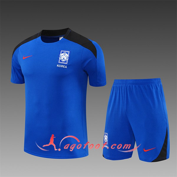 Ensemble Training T-Shirts Corée Du Sud Enfant Bleu/Noir 2024/2025