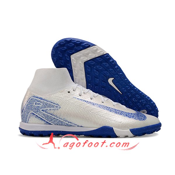 Nike Chaussures de Foot Air Zoom Mercurial Superfly X Elite TF Blanc/Bleu