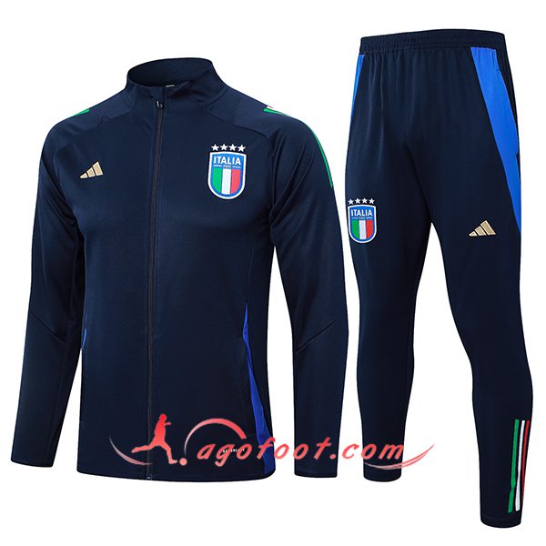 Ensemble Survetement de Foot Veste Foot Italie Bleu Foncé 2024/2025