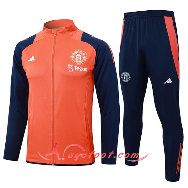 Ensemble Survetement de Foot Veste Foot Manchester United Orange/Bleu 2024/2025