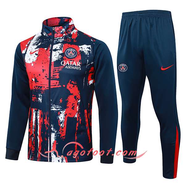 Ensemble Survetement de Foot Veste Foot PSG Bleu/Rouge 2024/2025