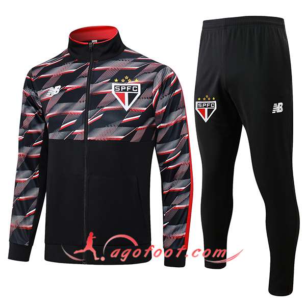 Ensemble Survetement de Foot Veste Foot Sao Paulo FC Noir/Rouge 2024/2025