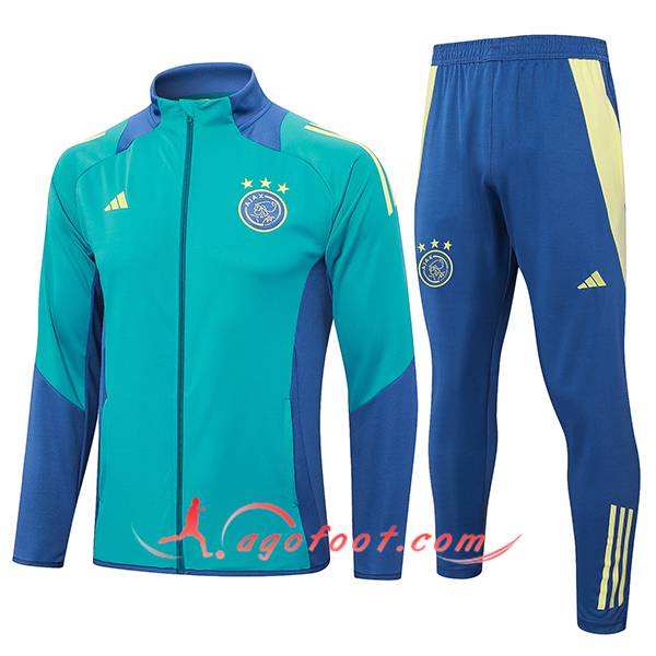 Ensemble Survetement de Foot Veste Foot Ajax Vert/Bleu 2024/2025