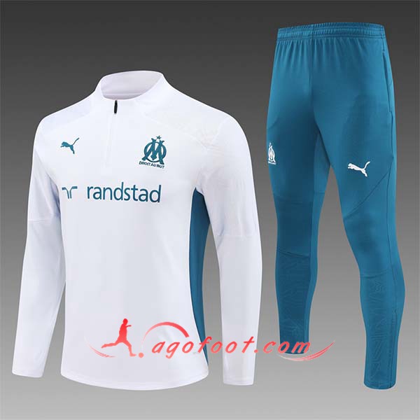 Ensemble Survetement de Foot Marseille Enfant Blanc/Vert 2024/2025