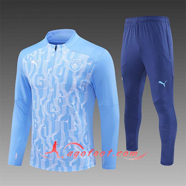 Ensemble Survetement de Foot Manchester City Enfant Bleu/Blanc 2024/2025