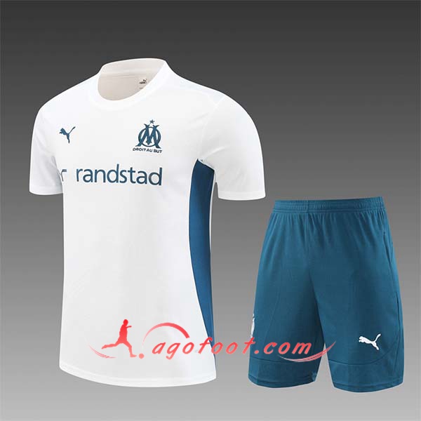 Ensemble Training T-Shirts Marseille Enfant Blanc/Vert 2024/2025