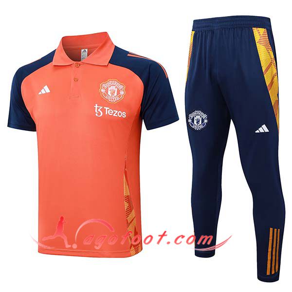 Ensemble Polo Foot Manchester United Orange/Bleu 2024/2025