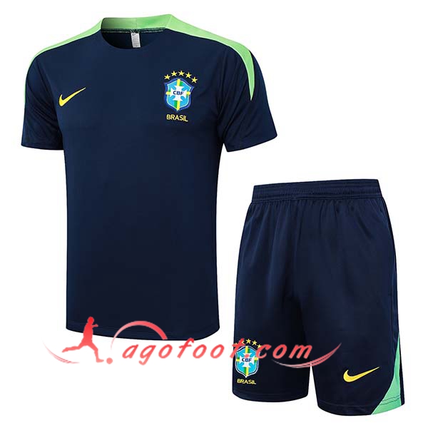 Ensemble Training T-Shirts Brésil Bleu/Vert 2024/2025 -04