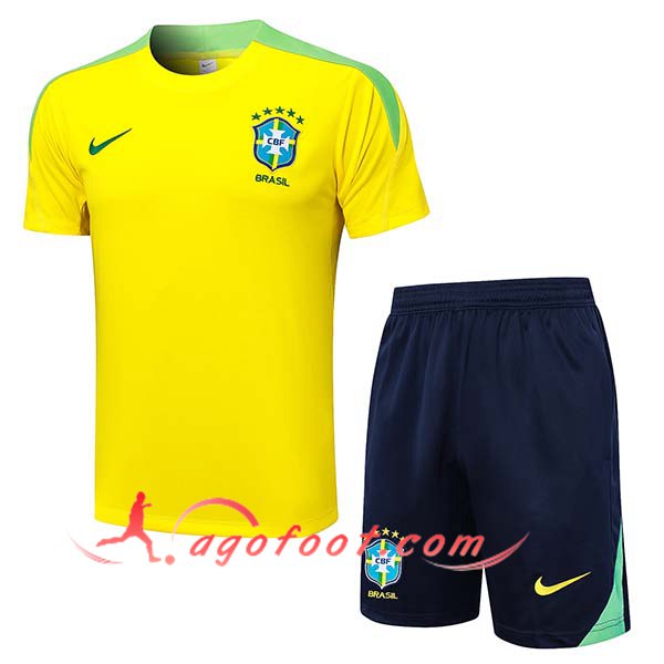 Ensemble Training T-Shirts Brésil Jaune/Vert 2024/2025