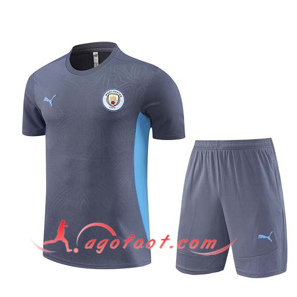 Ensemble Training T-Shirts Manchester City Gris/Bleu 2024/2025