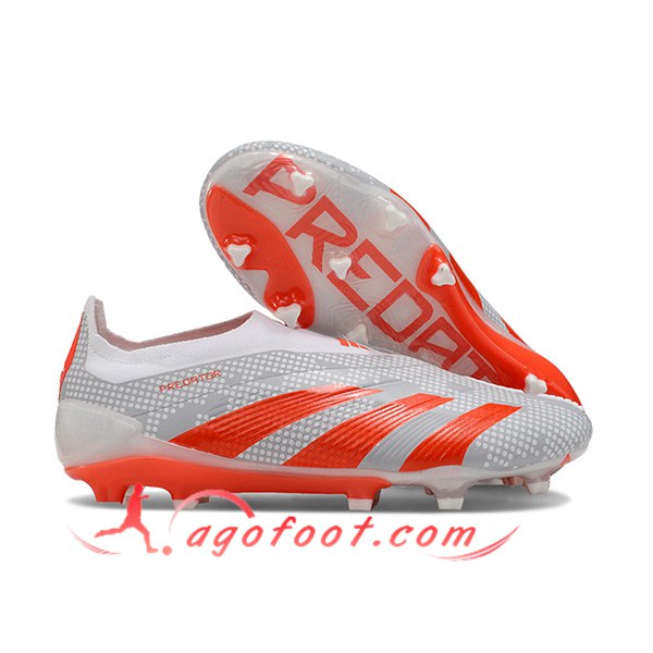 Adidas Chaussures de Foot PREDATOR ELITE LACELESS BOOTS FG Gris/Blanc/Orange