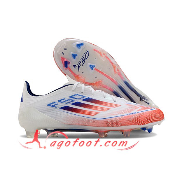 Adidas Chaussures de Foot F50 ELITE FG Blanc/Orange/Bleu -02