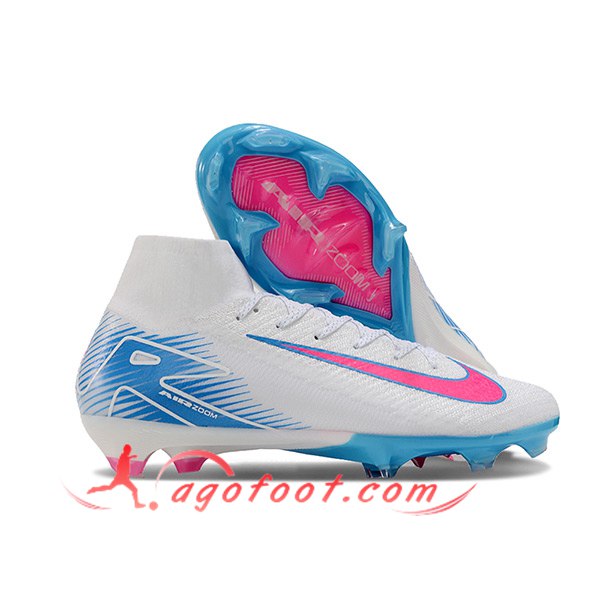 Nike Chaussures de Foot Air Zoom Mercurial Superfly IIX Elite FG Blanc/Bleu/Rose -02