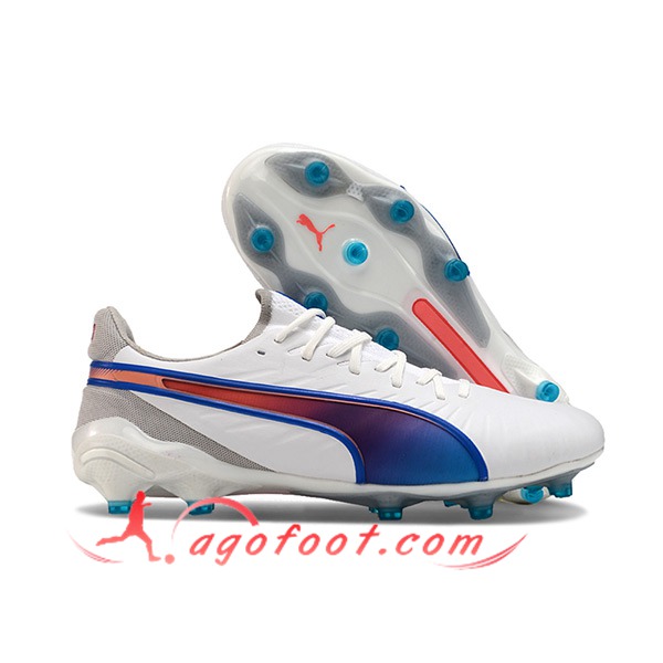 PUMA Chaussures de Foot KING FG/AG Blanc/Gris/Orange/Bleu