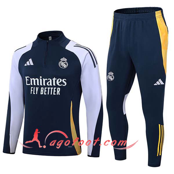 Ensemble Survetement de Foot Real Madrid Bleu/Blanc/Jaune 2024/2025