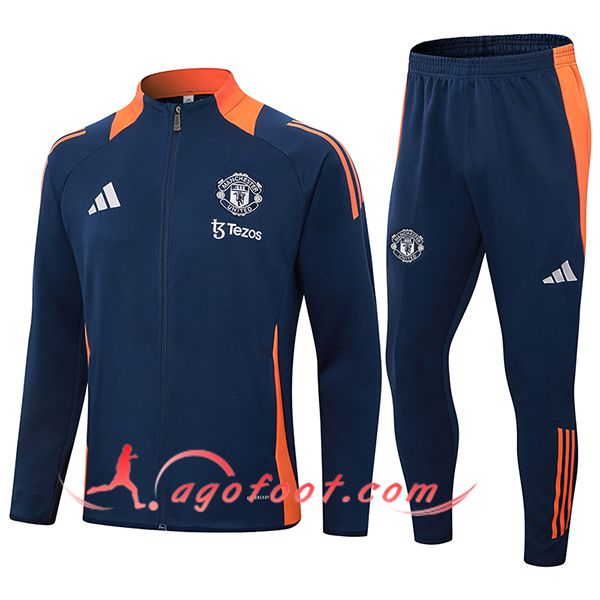 Ensemble Survetement de Foot Veste Foot Manchester United Bleu/Orange 2024/2025