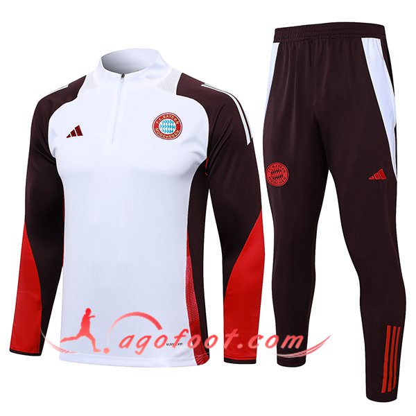 Ensemble Survetement de Foot Bayern Munich Blanc/Rouge 2024/2025