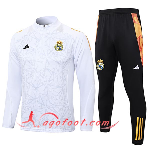 Ensemble Survetement de Foot Real Madrid Blanc/Gris 2024/2025