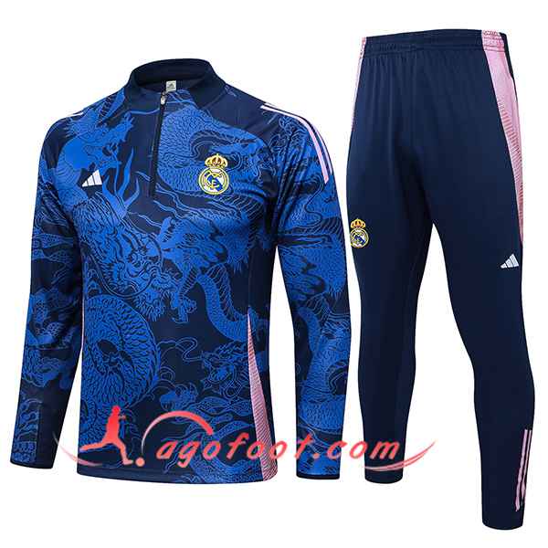 Ensemble Survetement de Foot Real Madrid Bleu/Rose 2024/2025