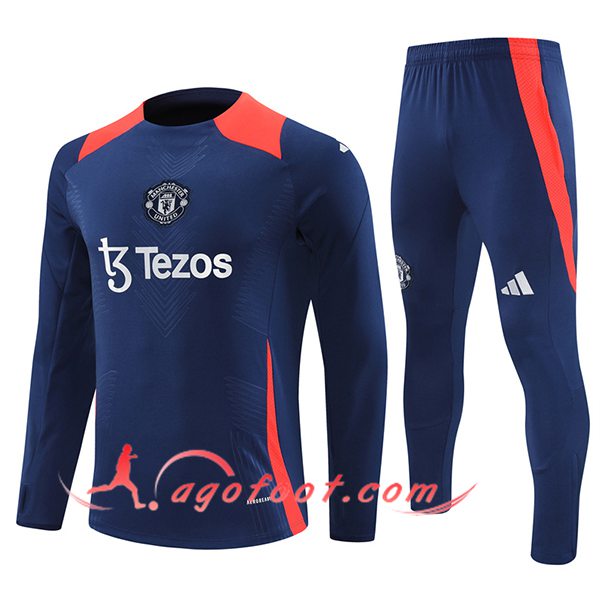 Ensemble Survetement de Foot Manchester United Bleu/Orange 2024/2025 -04