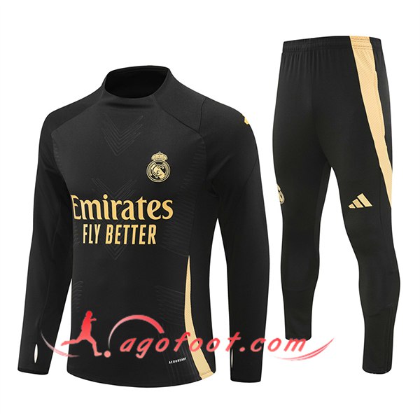 Ensemble Survetement de Foot Real Madrid Noir/Jaune 2024/2025 -03