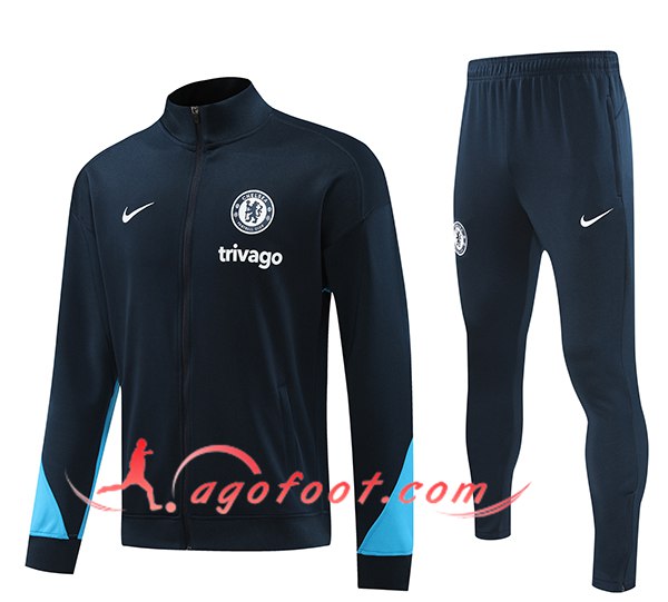 Ensemble Survetement Veste A Capuche FC Chelsea Noir/Bleu 2024/2025