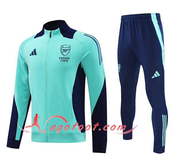 Ensemble Survetement Veste A Capuche Arsenal Vert/Bleu 2024/2025