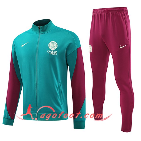 Ensemble Survetement Veste A Capuche PSG Vert/Pourpre 2024/2025