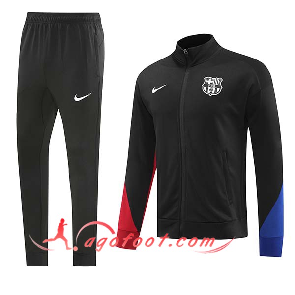 Ensemble Survetement Veste A Capuche FC Barcelone Noir/Bleu/Rouge 2024/2025