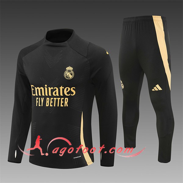 Ensemble Survetement de Foot Real Madrid Enfant Noir/Jaune 2024/2025 -03