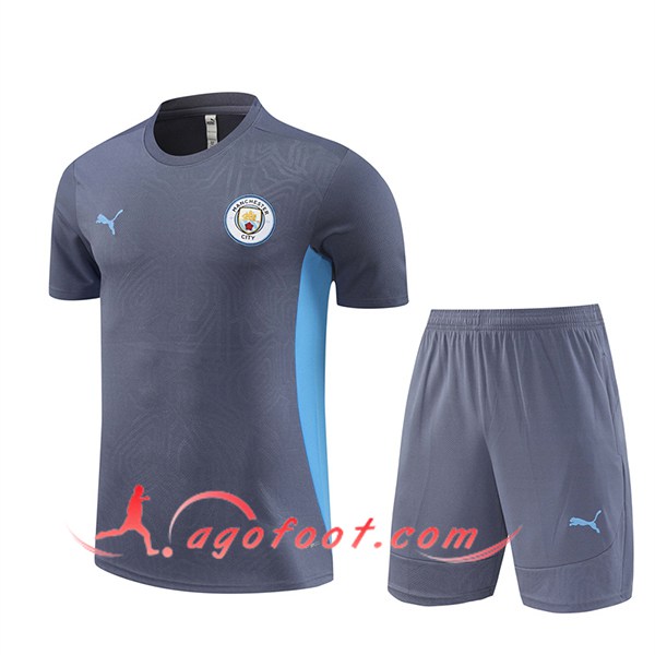 Ensemble Training T-Shirts Manchester City Gris/Bleu 2024/2025
