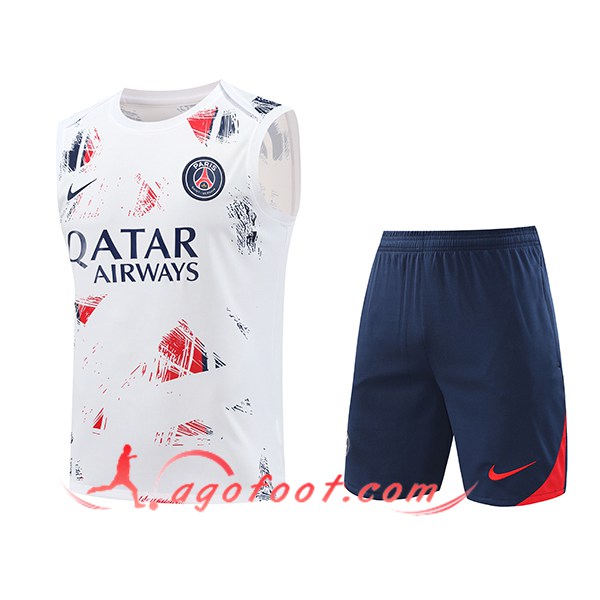 Ensemble Training Debardeur PSG Blanc/Bleu/Rouge 2024/2025
