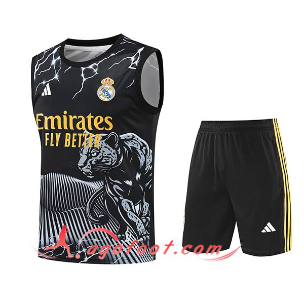Ensemble Training Debardeur Real Madrid Noir/Blanc/Jaune 2024/2025