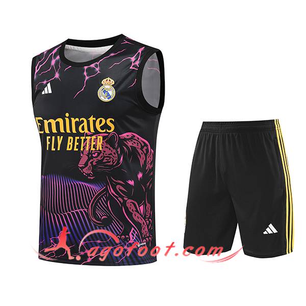 Ensemble Training Debardeur Real Madrid Noir/Pourpre/Jaune 2024/2025