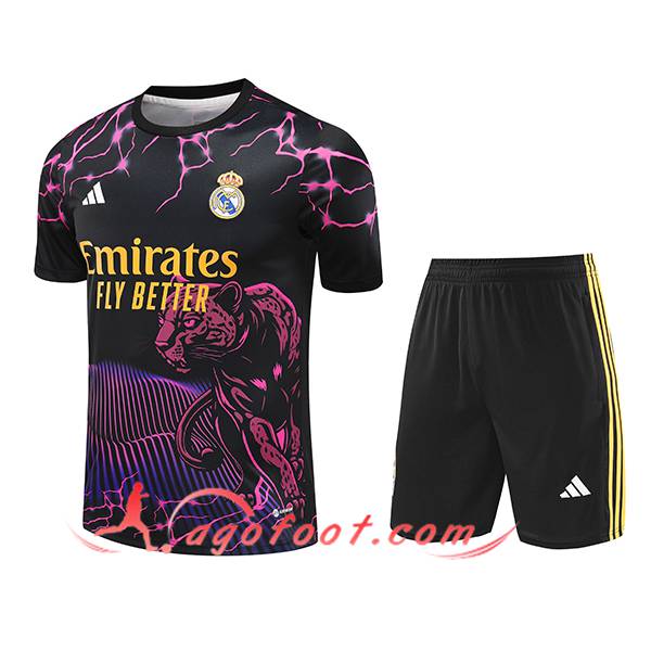 Ensemble Training T-Shirts Real Madrid Noir/Pourpre/Jaune 2024/2025