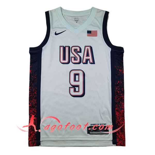 Maillot USA (HALIBURTON #9) 2024/25 Blanc/Noir/Rouge
